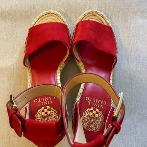 Red espadrille heels suede worn once!